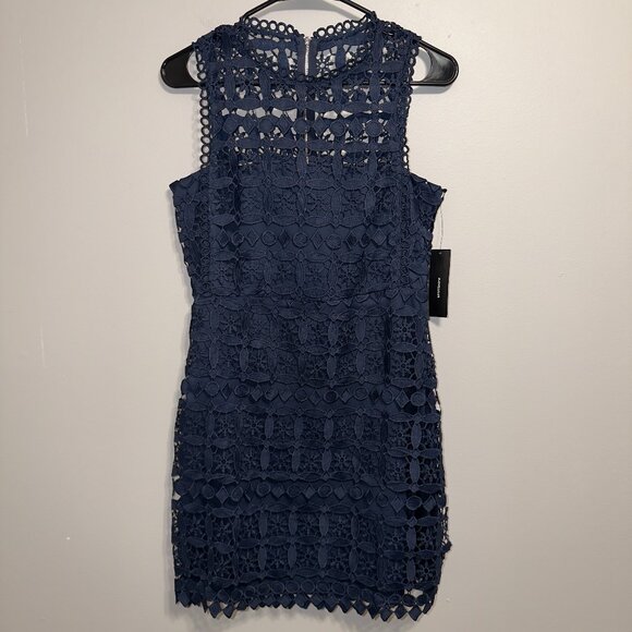 NWT Lulus M Navy Lace Cocktail Dress Sleeveless Sheath Party - Picture 2 of 7